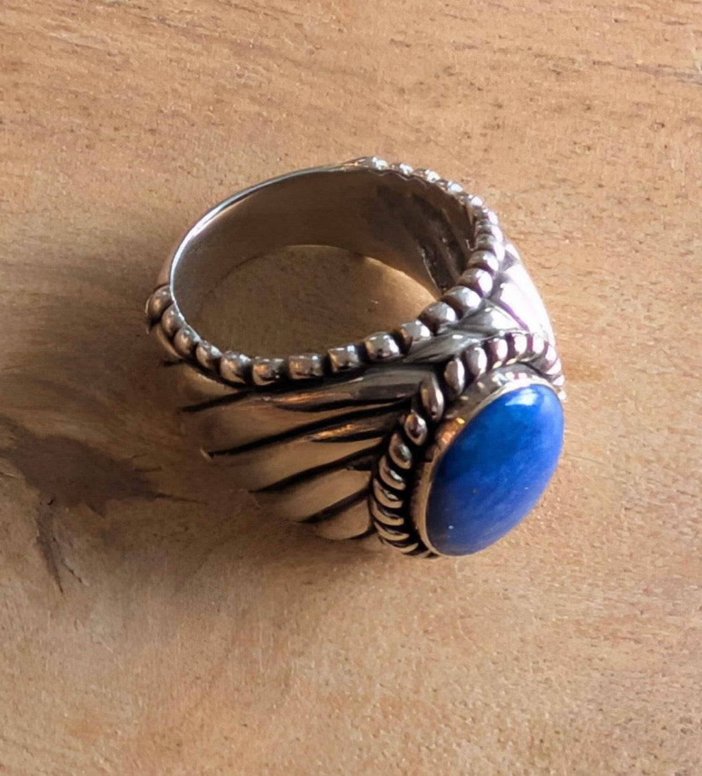 The Indigo Ridge | Heavy-Gauge Lapis & Ribbed Sterling Ring