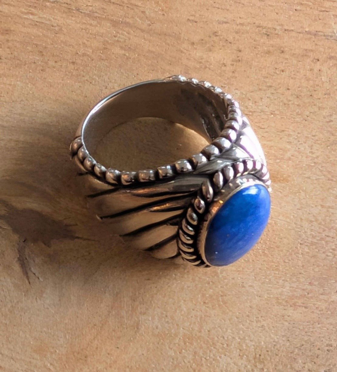 The Indigo Ridge | Heavy-Gauge Lapis & Ribbed Sterling Ring