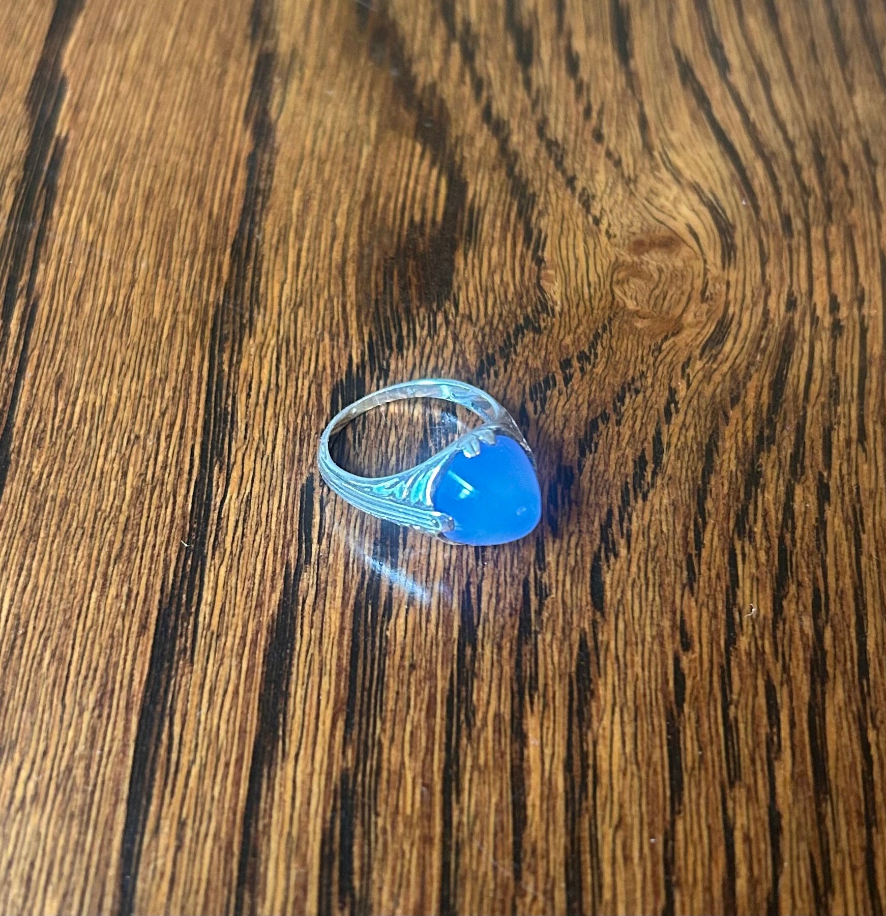 Vintage Mid-Century European Sterling & Blue Chalcedony Ring  size 6