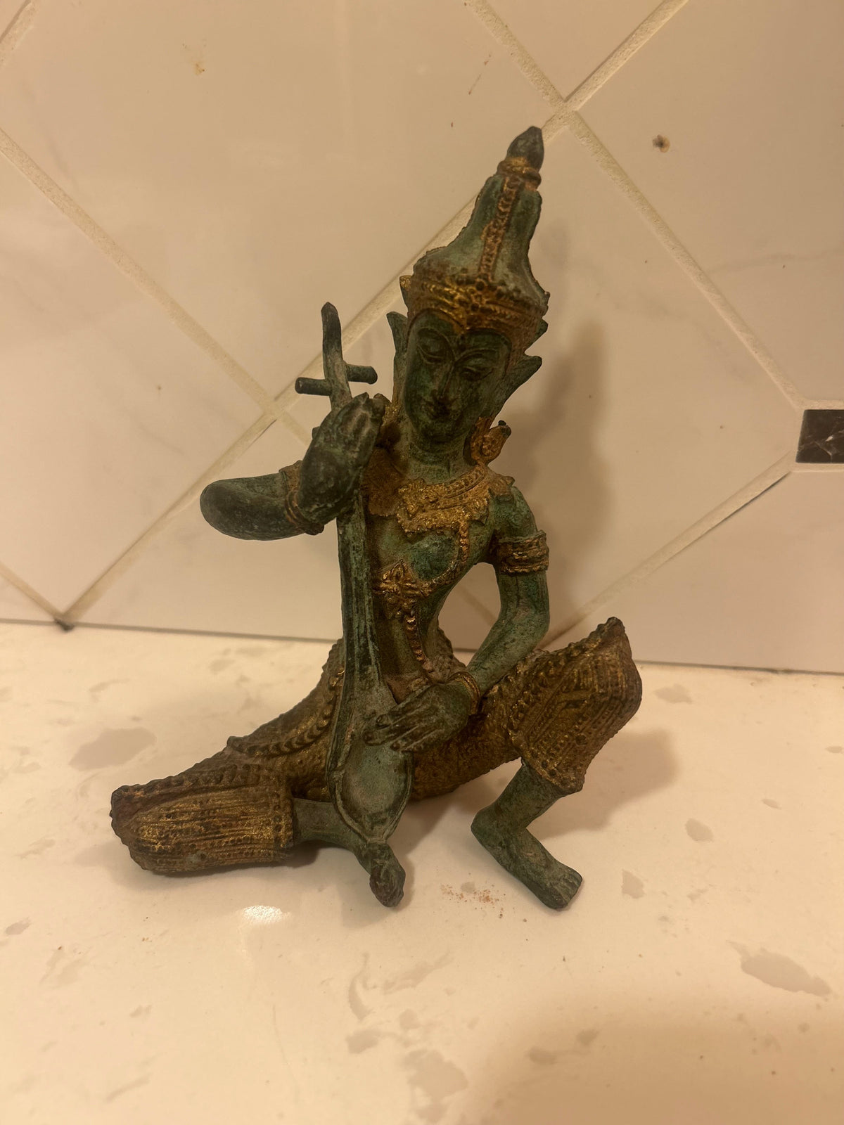 Rare Mid-Century Left-Handed Thai Kinnara Bronze Statue