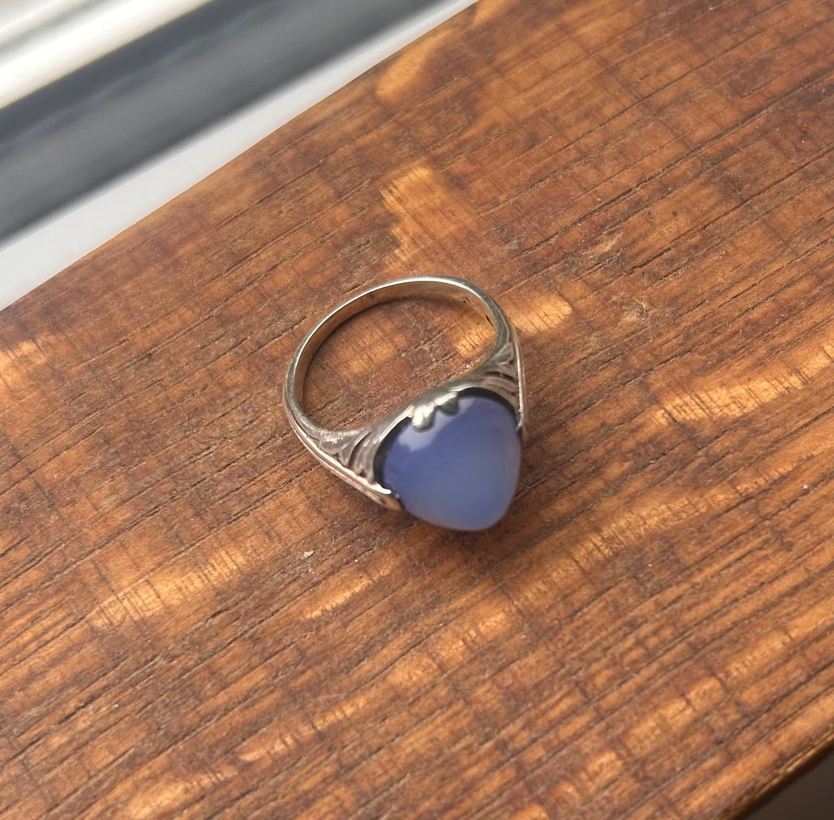 Vintage Mid-Century European Sterling & Blue Chalcedony Ring  size 6