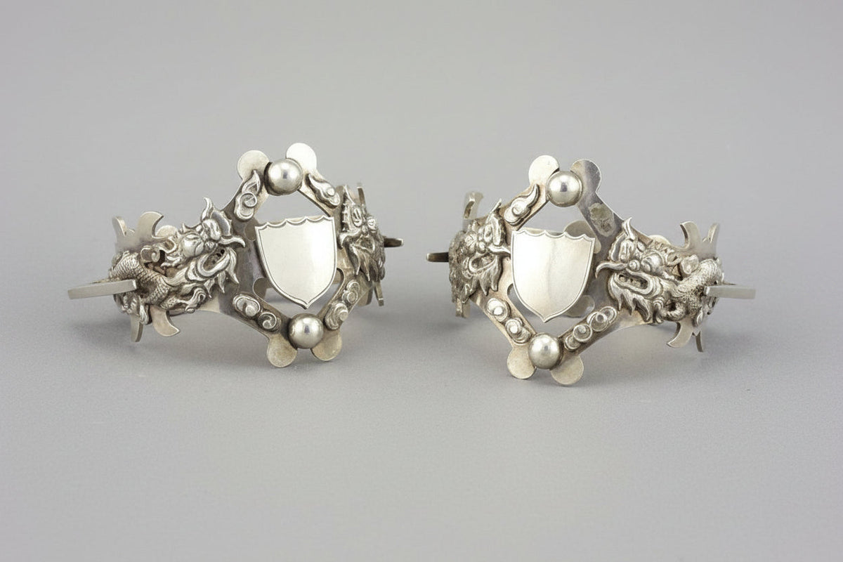 2 Antique Chinese Export Silver Dragon Napkin Rings