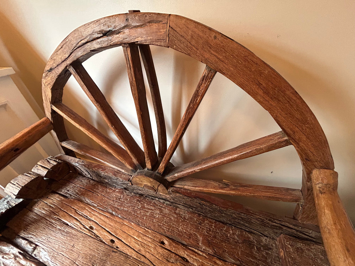 Reclaimed Teak Wagon Wheel Bench