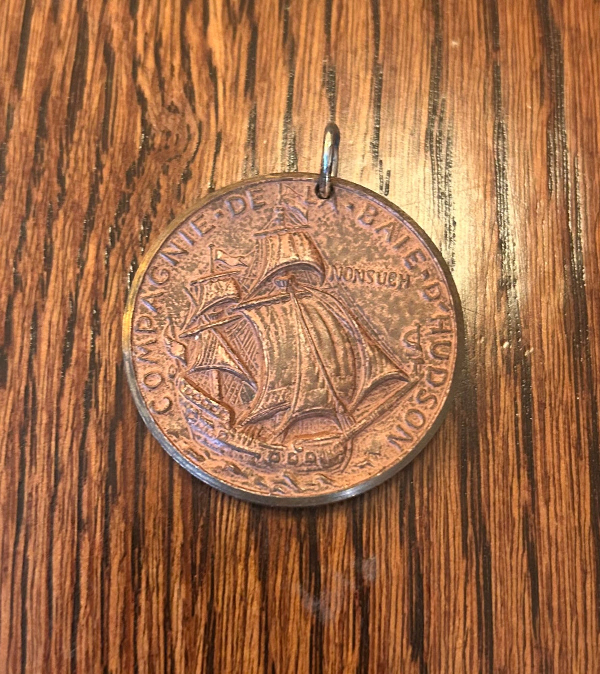 HBC 300th Anniversary Mediallion turned Pendant by  Dora de Pedery-Hunt Nonsuch Ship Bronze 1970