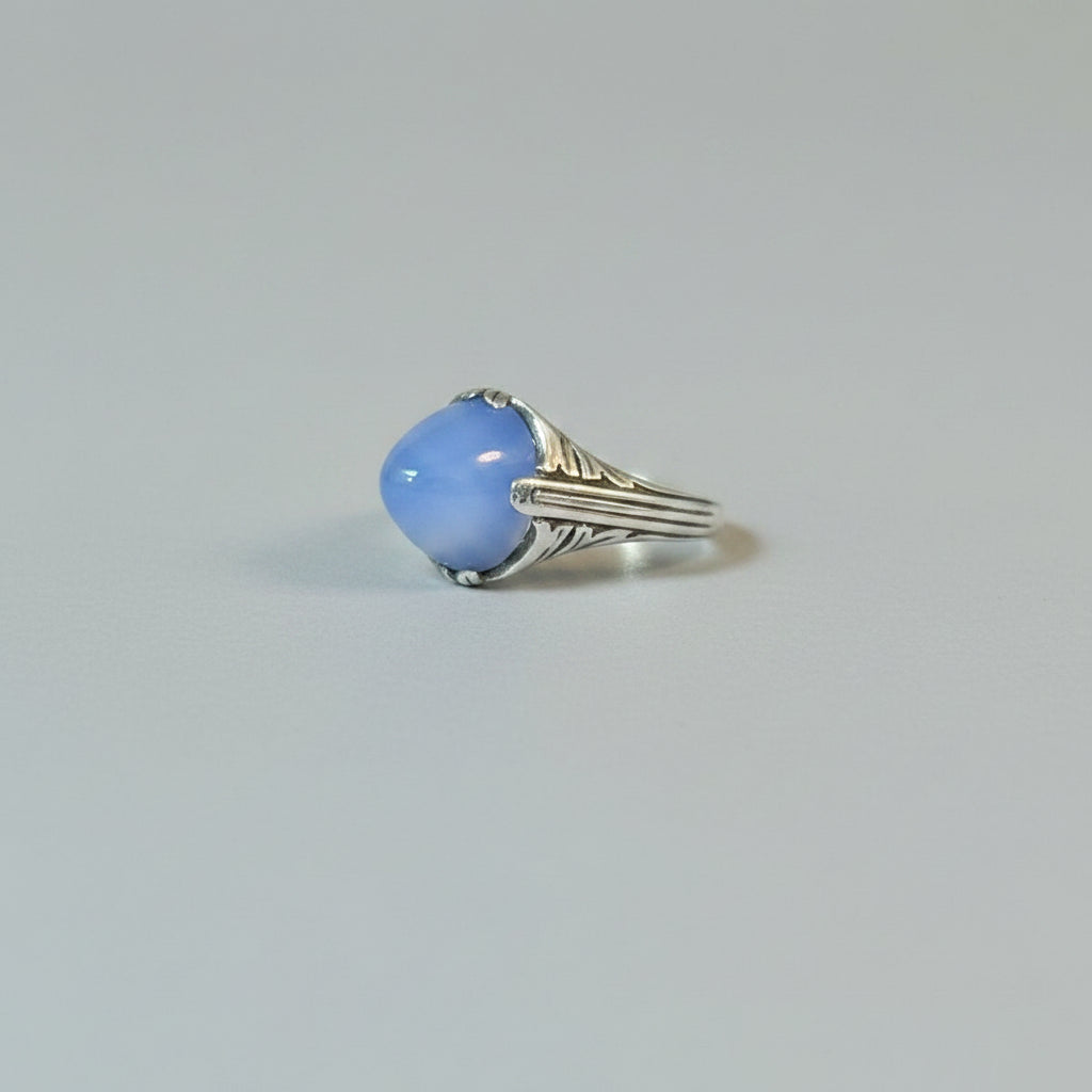 Vintage Mid-Century European Sterling & Blue Chalcedony Ring  size 6