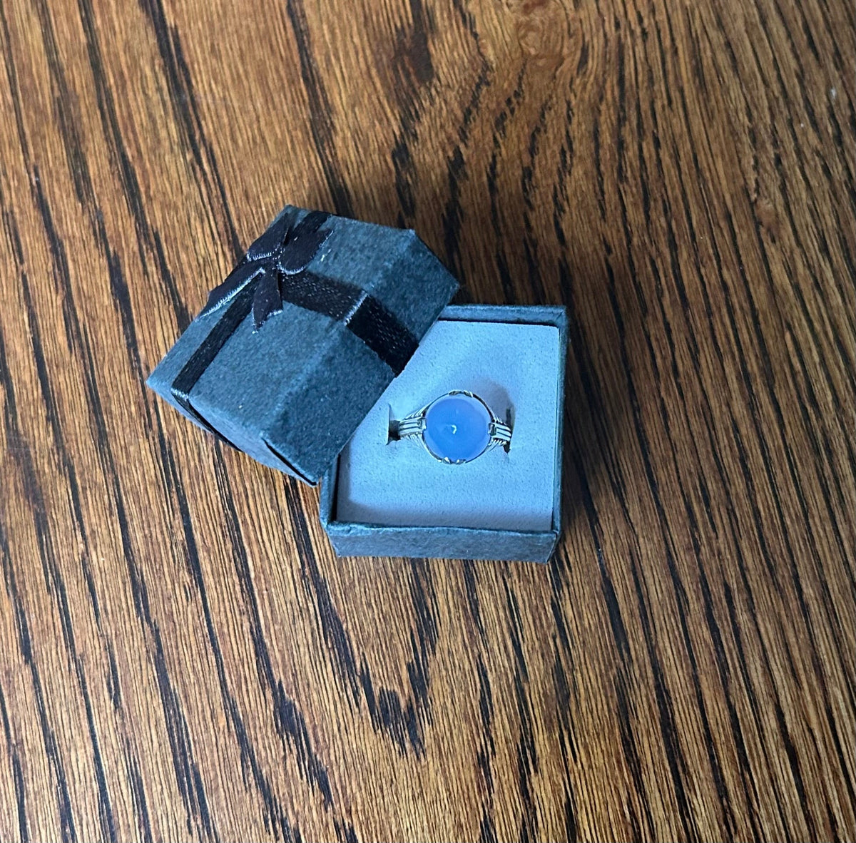 Vintage Mid-Century European Sterling & Blue Chalcedony Ring  size 6