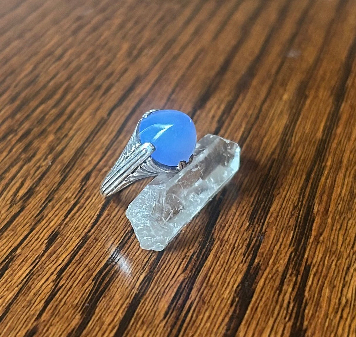 Vintage Mid-Century European Sterling & Blue Chalcedony Ring  size 6