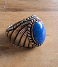 The Indigo Ridge | Heavy-Gauge Lapis & Ribbed Sterling Ring