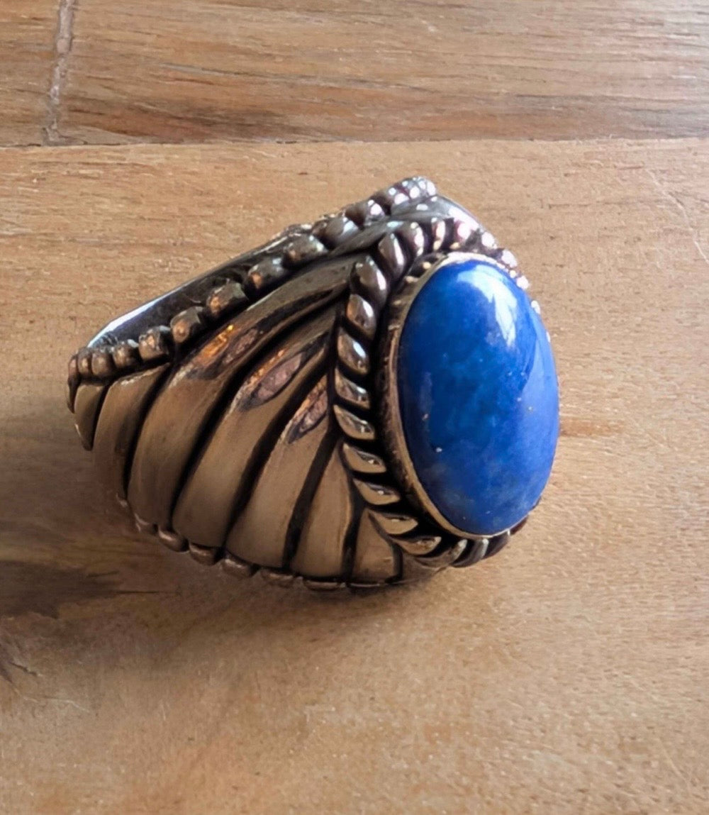 The Indigo Ridge | Heavy-Gauge Lapis & Ribbed Sterling Ring
