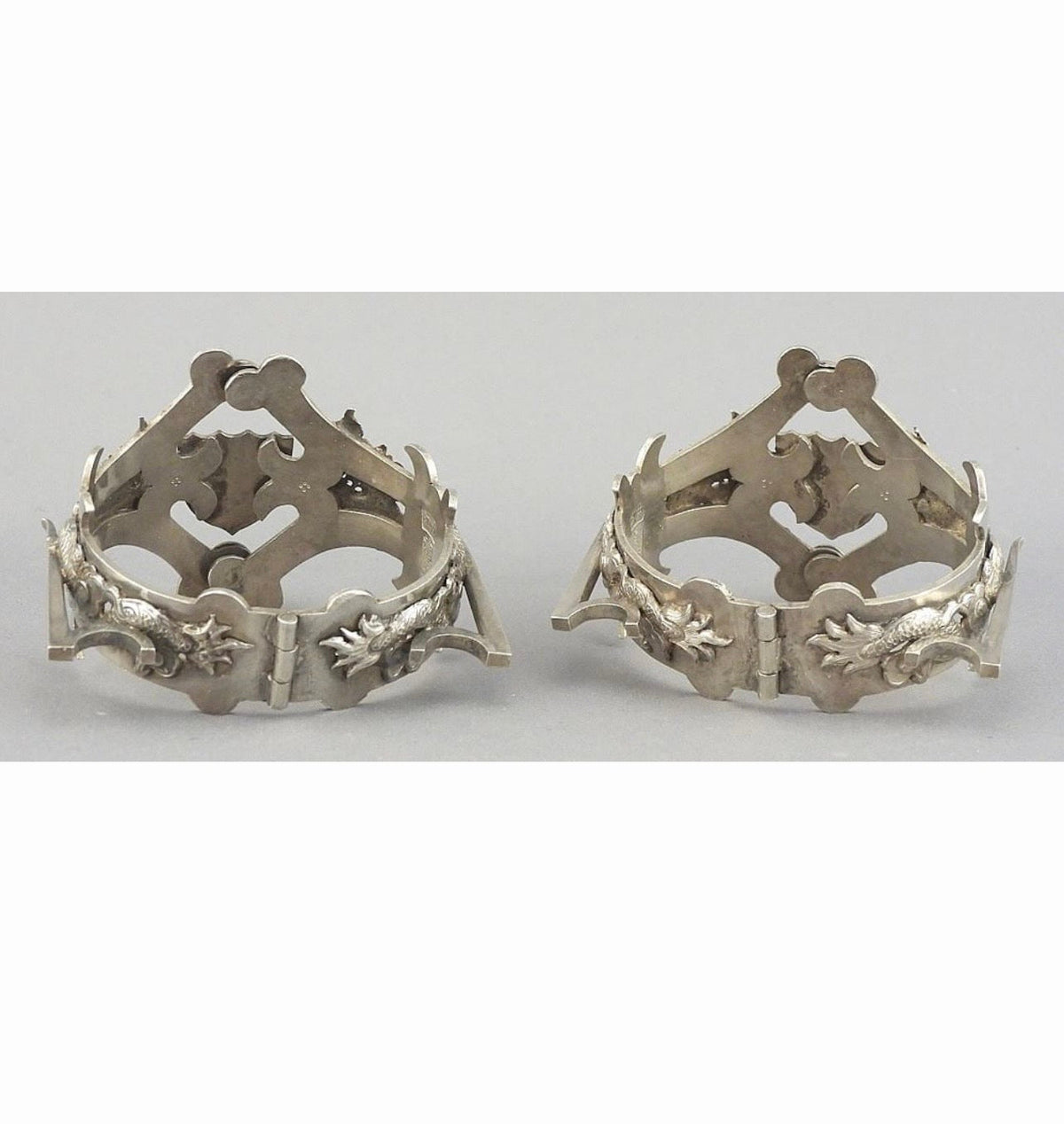 2 Antique Chinese Export Silver Dragon Napkin Rings