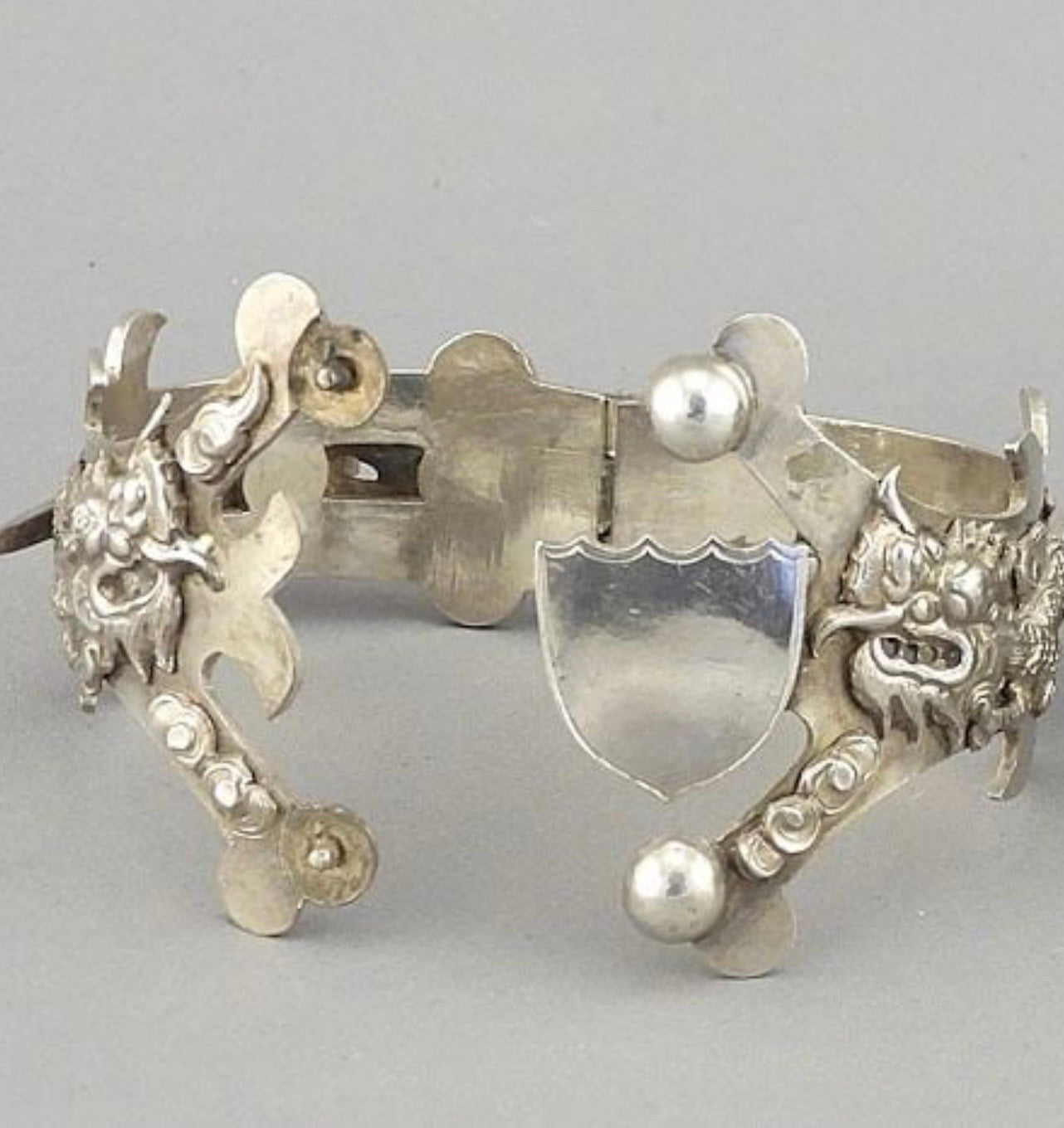 2 Antique Chinese Export Silver Dragon Napkin Rings
