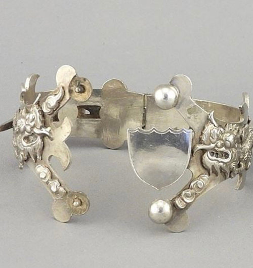 2 Antique Chinese Export Silver Dragon Napkin Rings